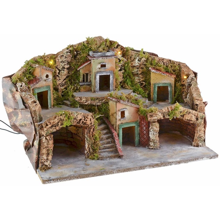 Nativity scene with illuminated landscape and caves 50x24x32 cm