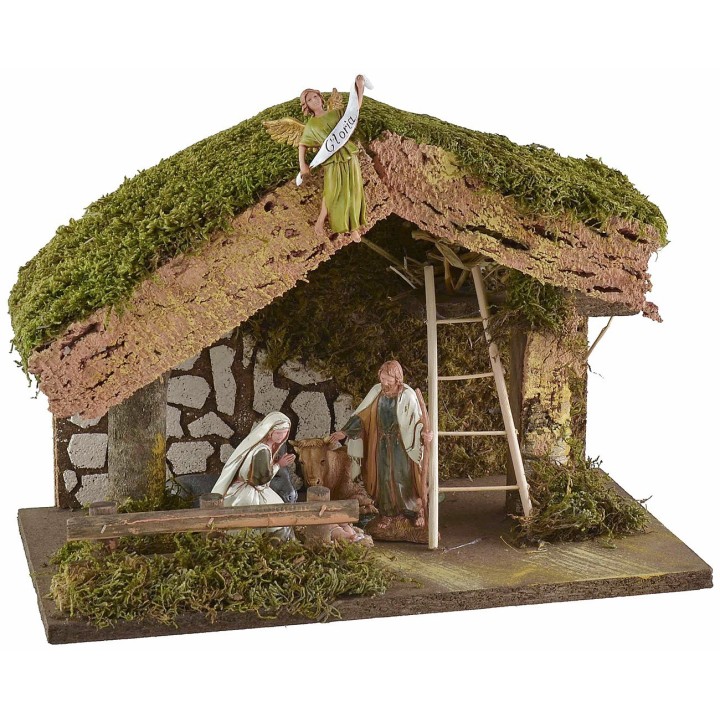 Nativity shed with barn measuring 33x18x23 cm h complete with