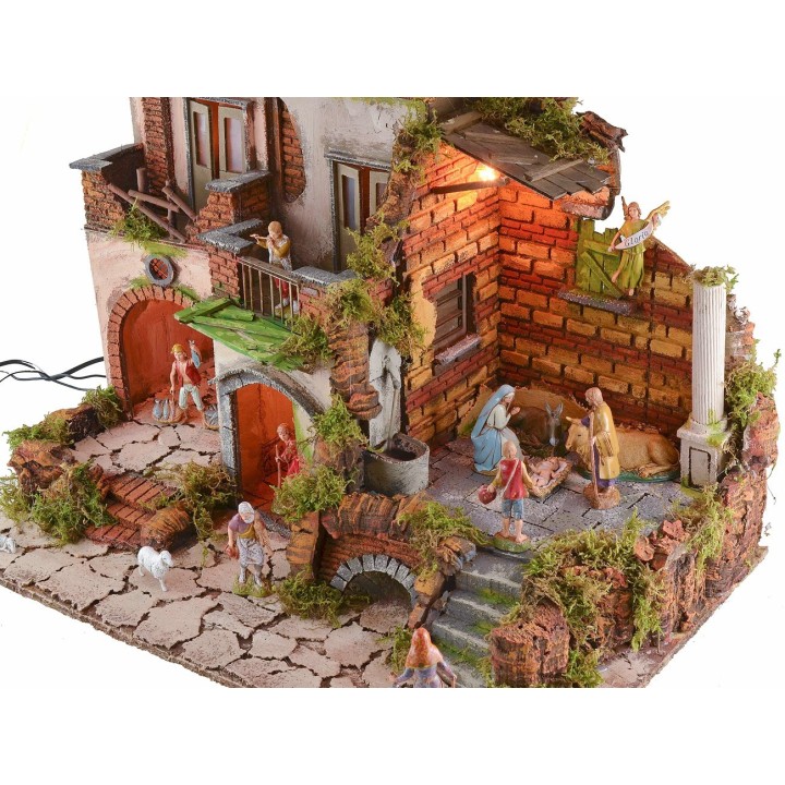 Presepe illuminato con fontana funzionante stile '700 completo