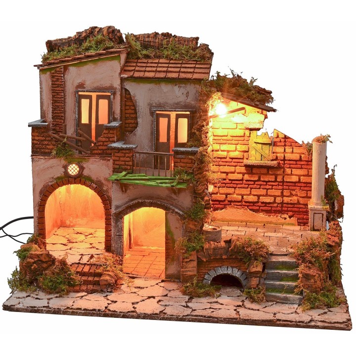 Borgo illuminato con fontana funzionante stile '700 cm 60x41x48