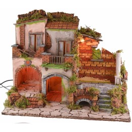 Illuminated village with working fountain 18th century style cm