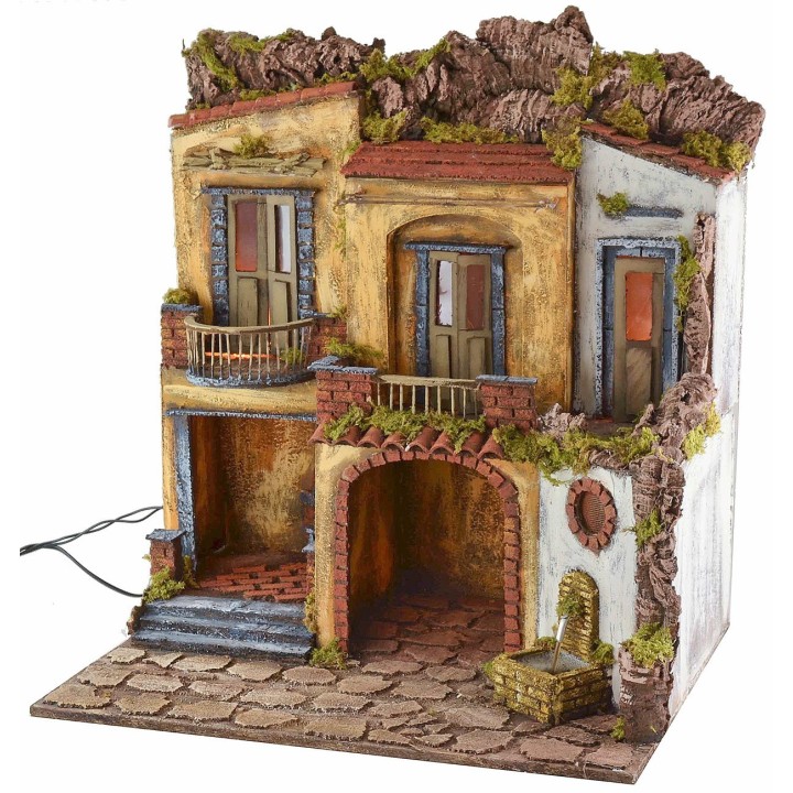 Illuminated village with working oven and fountain 18th century