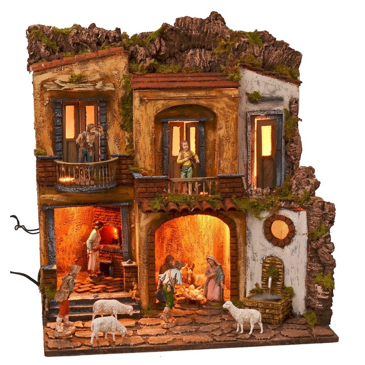 Illuminated nativity scene with working oven and fountain 18th