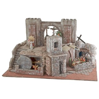 Pesebre de Pascua iluminado completo con estatuas de 75x52x42,5