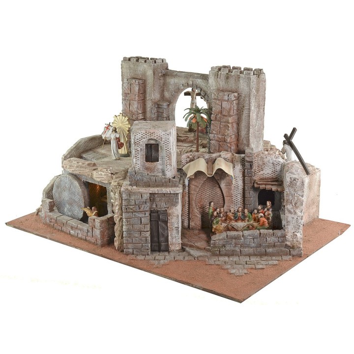 Presepe Pasquale illuminato completo di statue cm 75x52x42,5 h