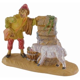 Shepherd at the fountain with lamb 8 cm in PVC