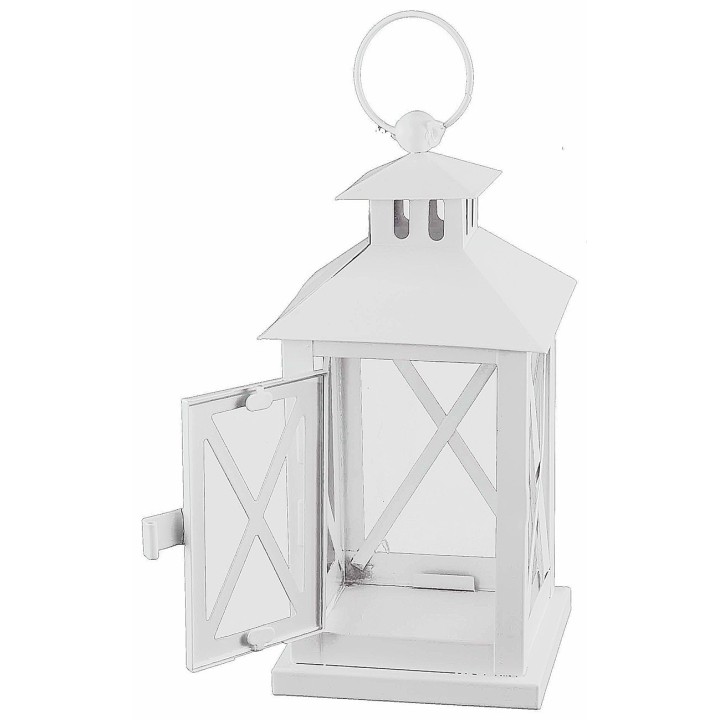 Linterna blanca de metal con apertura frontal de 10,5x10,5x26,5