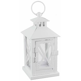 Linterna blanca de metal con apertura frontal de 10,5x10,5x26,5