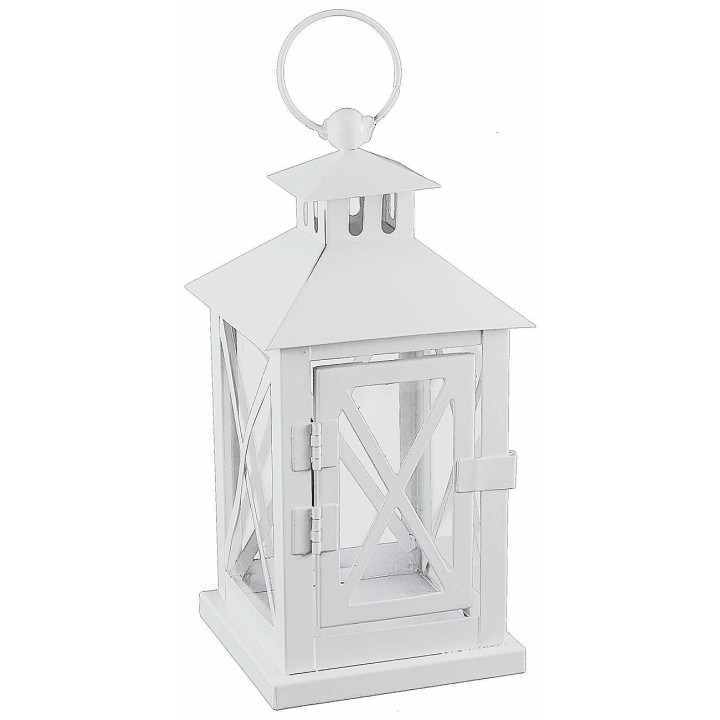 Linterna blanca de metal con apertura frontal de 10,5x10,5x26,5
