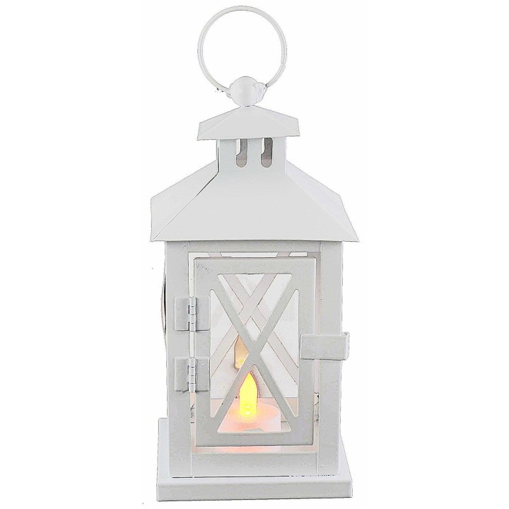 Linterna blanca de metal con apertura frontal de 10,5x10,5x26,5