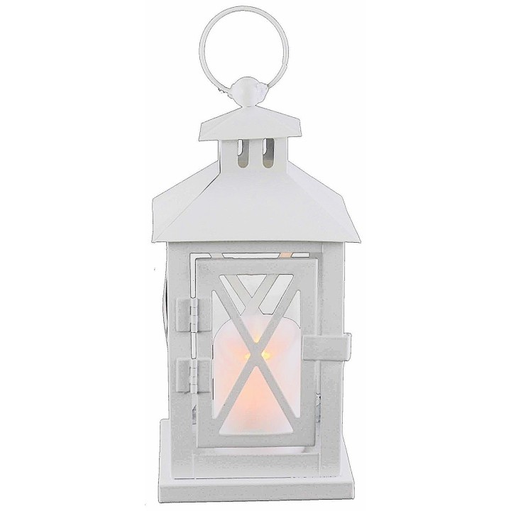 Linterna blanca de metal con apertura frontal de 10,5x10,5x26,5