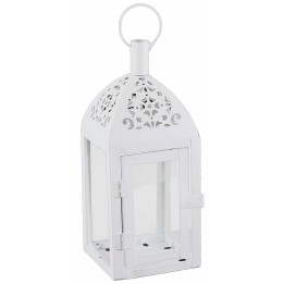 White metal lantern with worked dome 10x10x30 cm h