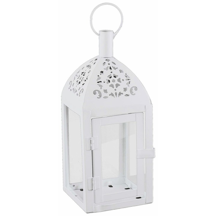 White metal lantern with worked dome 10x10x30 cm h