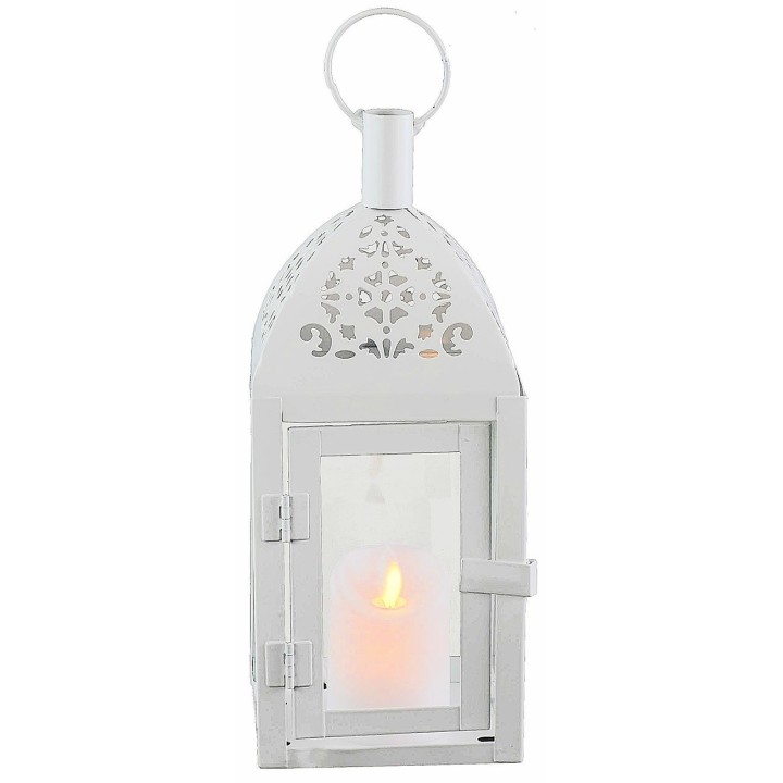 White metal lantern with worked dome 10x10x30 cm h