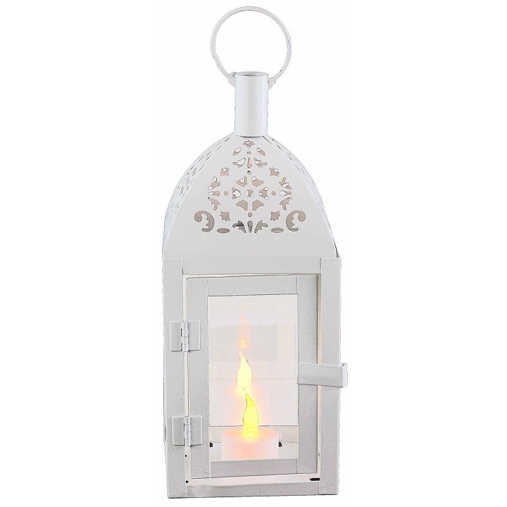 Linterna blanca de metal con cúpula trabajada de 10x10x30 cm h