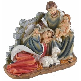 Nativity group in resin with reclining Madonna 18x9x15.3 cm h
