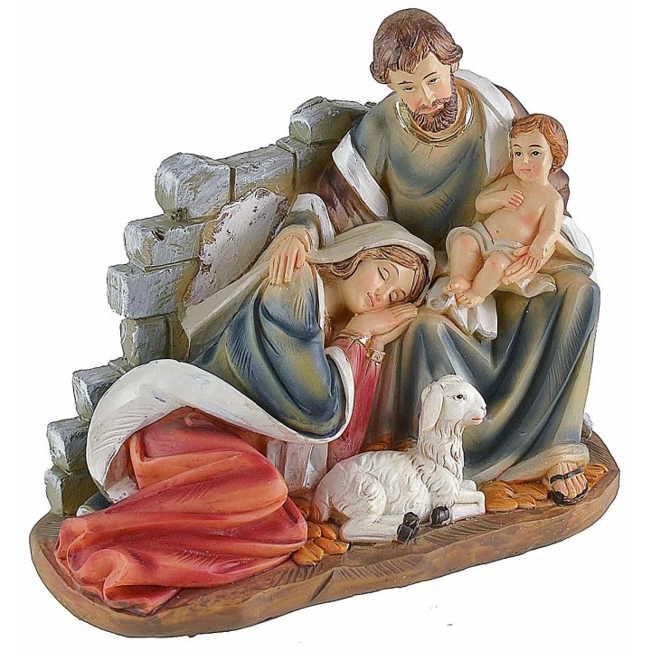 Nativity group in resin with reclining Madonna 18x9x15.3 cm h
