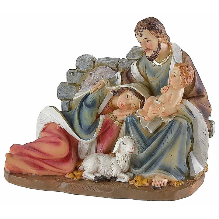 Gruppo Natività in resina con Madonna sdraiata cm 11x5,5x8,8 h