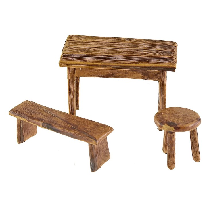 Tavolo con panca e sgabello Landi Moranduzzo per statuine 10 cm