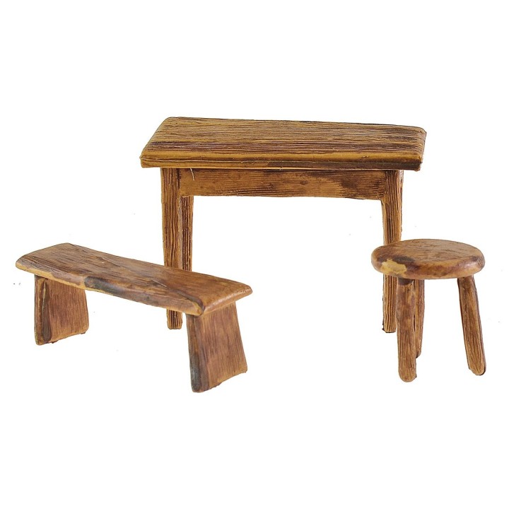 Tavolo con panca e sgabello Landi Moranduzzo per statuine 10 cm