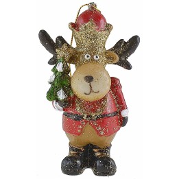 Reindeer hanger with red hat in resin 9.3 cm h