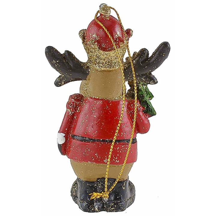 Adorno de reno con sombrero rojo en resina de 9,3 cm de altura