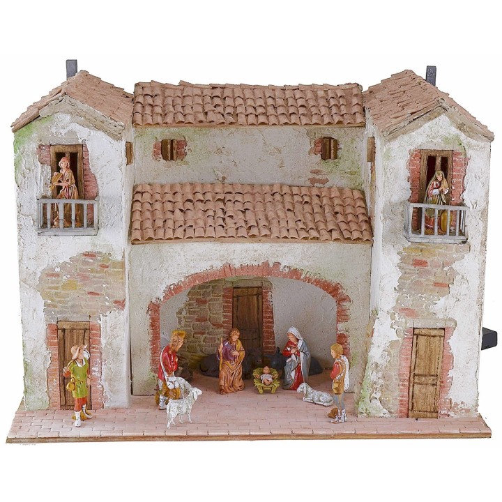 Casita de estuco con fuego funcionando iluminado completo con