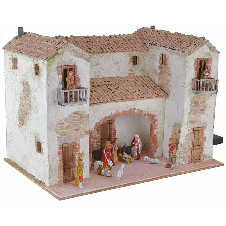 Casita de estuco con fuego funcionando iluminado completo con