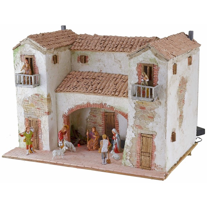 Stuccoed farmhouse with working illuminated fire complete with