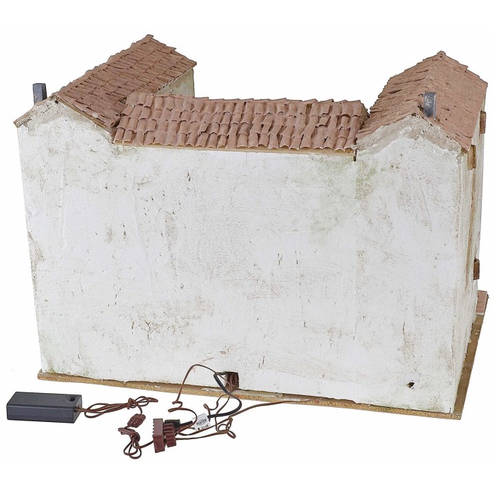 Casale stuccato con fuoco funzionante illuminato cm 50x40x35 h