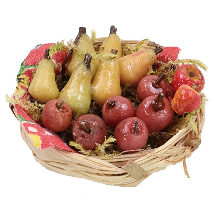 Cesta de mimbre con frutas surtidas de cera ø 4,5x2,2 h cm