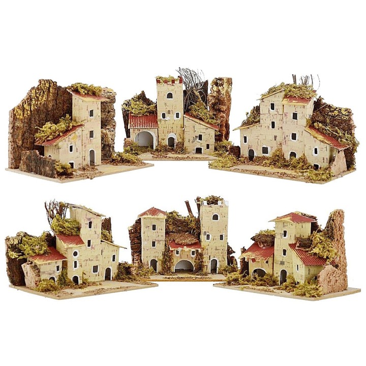 Set of 6 nativity scene houses 15x10x10 cm h