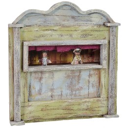 Green puppet theater with puppets cm 13.5x7x18 h for statues