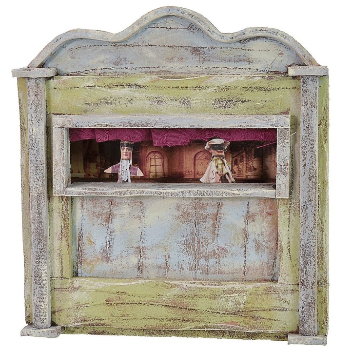 Green puppet theater with puppets cm 13.5x7x18 h for statues