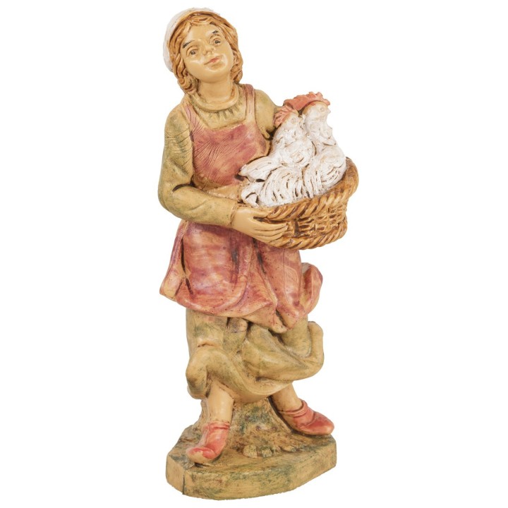 Woman with basket of chickens 10 cm Euromarchi lux