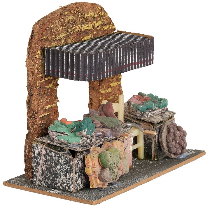 Fruit vendor's shop in resin, 15x8x12.5 cm (h)