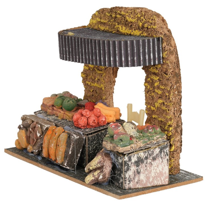 Fruit vendor's shop in resin, 15x8x12.5 cm (h)