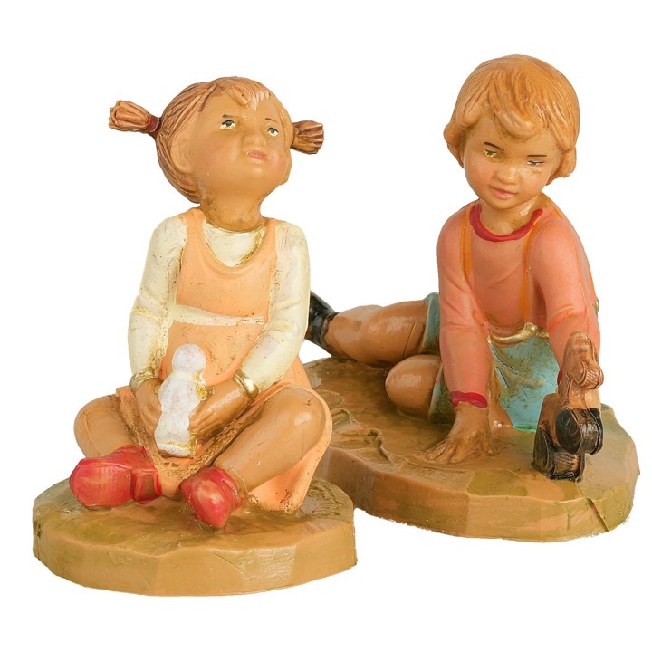 Due bambini con giochi della serie 12 cm Fontanini