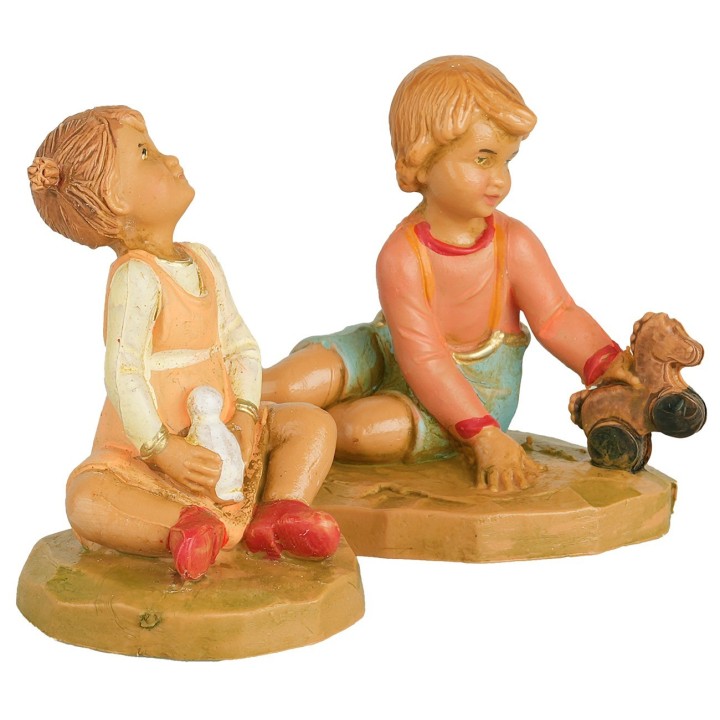 Due bambini con giochi della serie 12 cm Fontanini