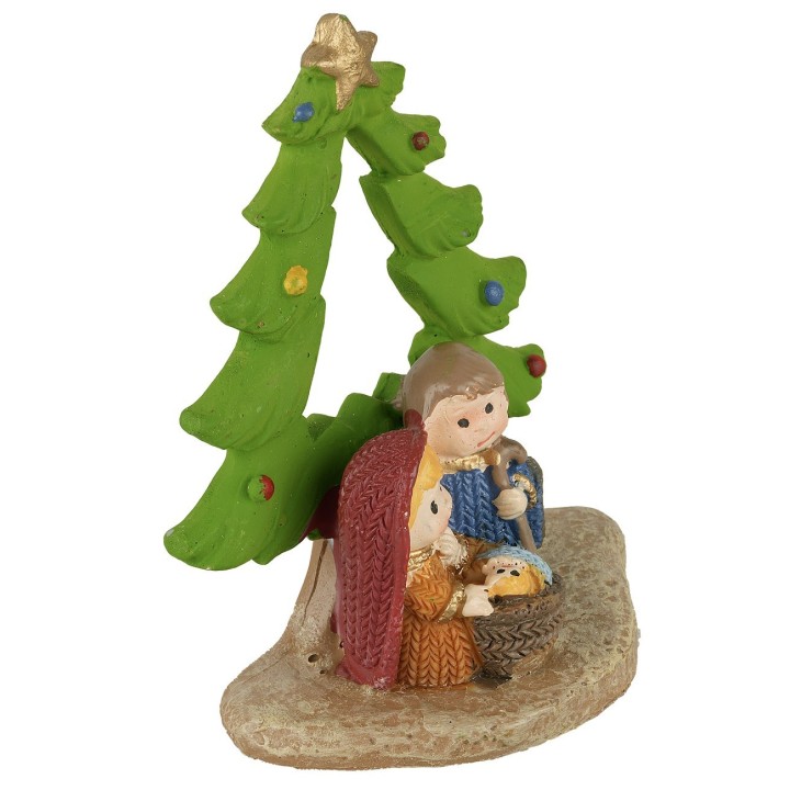 Naïve Nativity with tree in resin 6x3x8 h