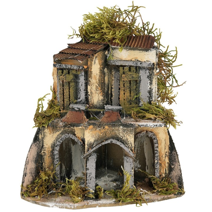 Corner houses in Neapolitan style cm 19.5x12.5x18.5 h