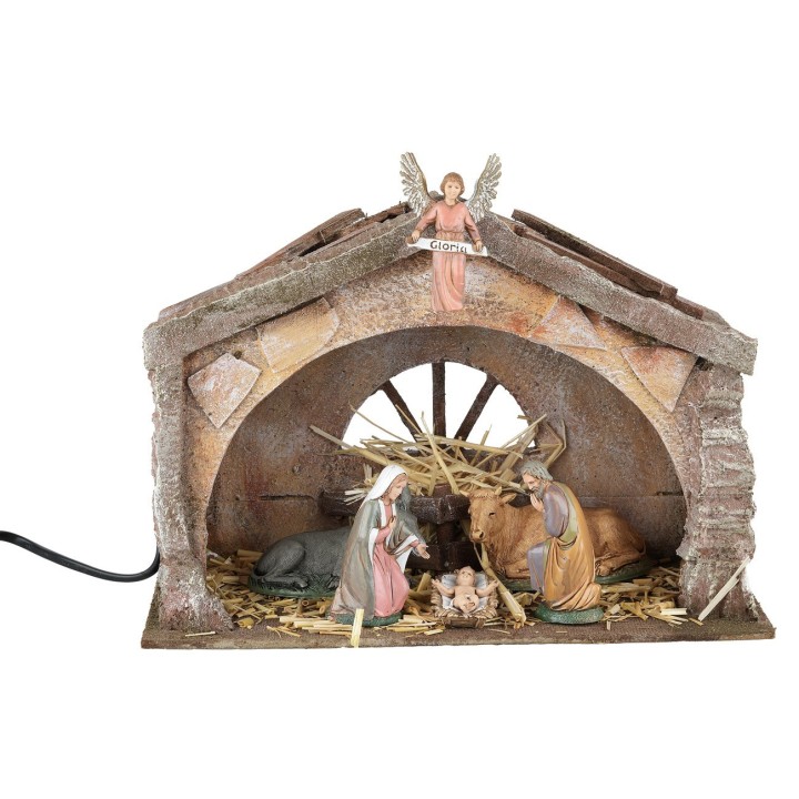Cabaña de poliestireno iluminada con Natividad serie 10 cm