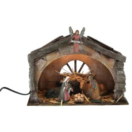 Cabaña de poliestireno iluminada con Natividad serie 10 cm
