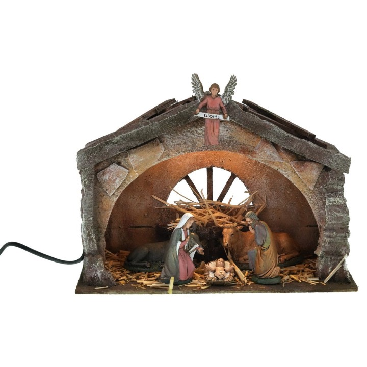 Cabaña de poliestireno iluminada con Natividad serie 10 cm