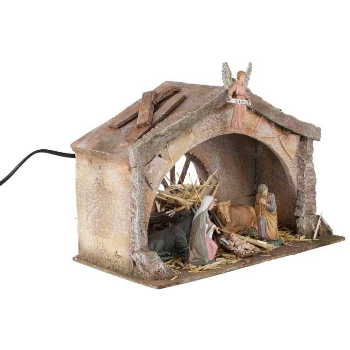 Polystyrene hut illuminated with Nativity series 10 cm Landi