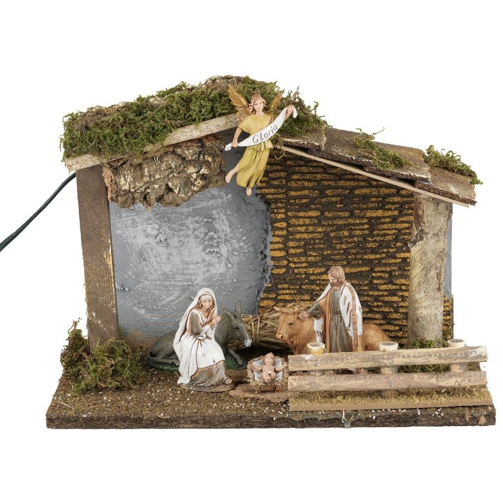 Illuminated hut with Landi Moranduzzo Nativity series 10 cm