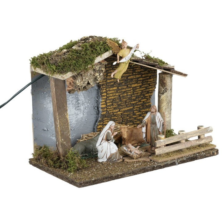 Capanna illuminata con Natività serie Landi Moranduzzo 10 cm