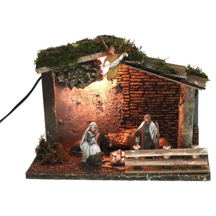 Illuminated hut with Landi Moranduzzo Nativity series 10 cm