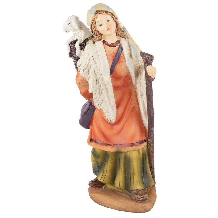 Shepherdess with lamb in resin 20 cm