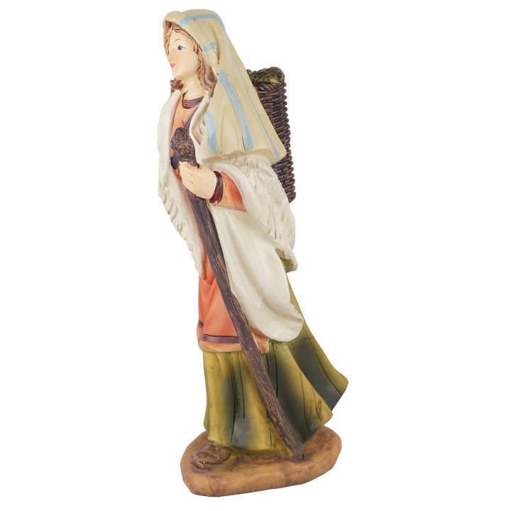 Shepherdess with lamb in resin 15 cm